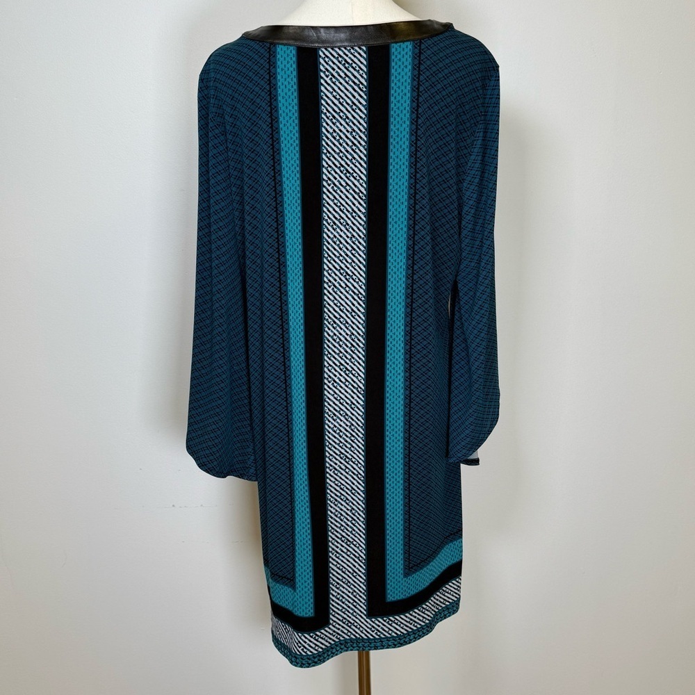 Alfani Tunic Top Faux Leather Trim Keyhole Neckline Striped Women’s Size Large - Picture 5 of 9